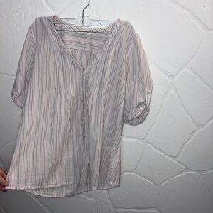 American Eagle Outfitters Blouse - Soft Pink and White Stripes